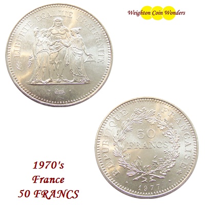 1970's France 50 Francs Silver Coin